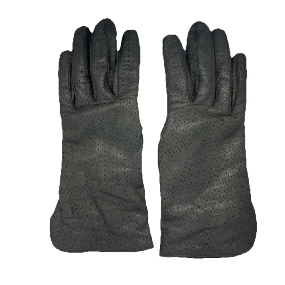 Vintage Grey Perforated Genuine Leather Gloves Cashmere Lined Women’s Winter Sm.